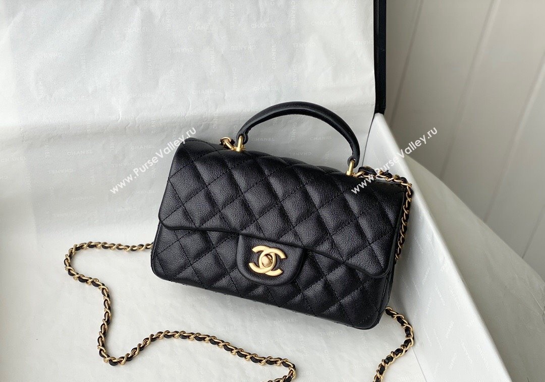 Chanel Grained Calfskin Mini Flap Bag with Chain Top Handle AS2431 Black 2024 1209 (SM-241209049)