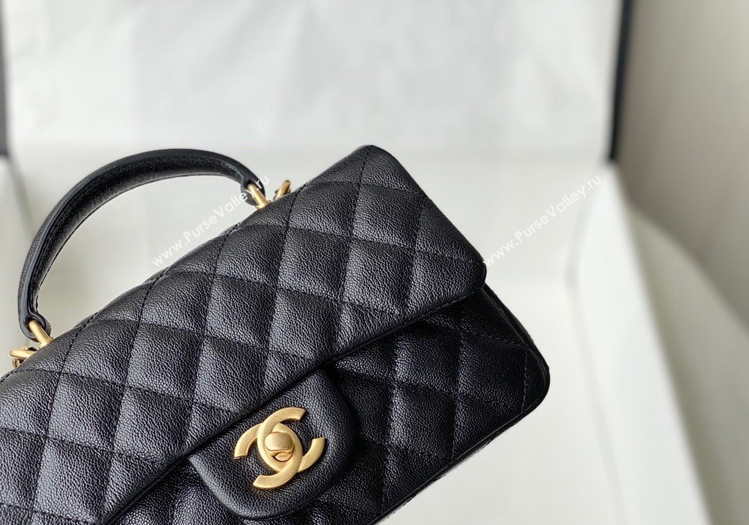 Chanel Grained Calfskin Mini Flap Bag with Chain Top Handle AS2431 Black 2024 1209 (SM-241209049)