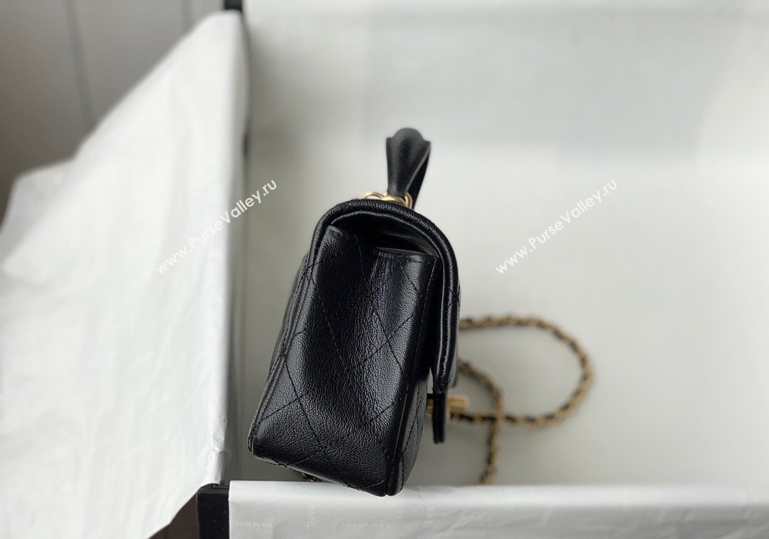 Chanel Grained Calfskin Mini Flap Bag with Chain Top Handle AS2431 Black 2024 1209 (SM-241209049)