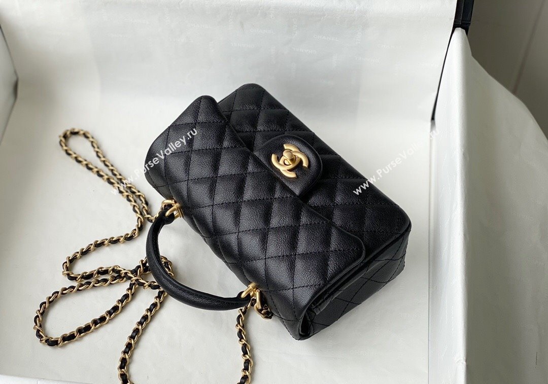 Chanel Grained Calfskin Mini Flap Bag with Chain Top Handle AS2431 Black 2024 1209 (SM-241209049)