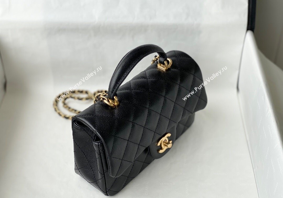 Chanel Grained Calfskin Mini Flap Bag with Chain Top Handle AS2431 Black 2024 1209 (SM-241209049)