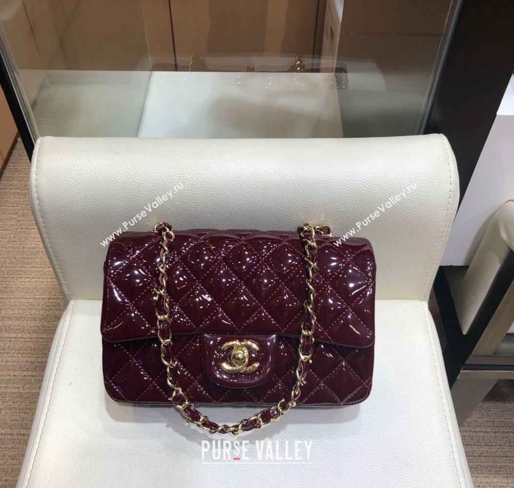 Chanel Patent Calfskin Classic Mini Flap bag A01116 Dark Burgundy 2024 1209 (SM-241209050)