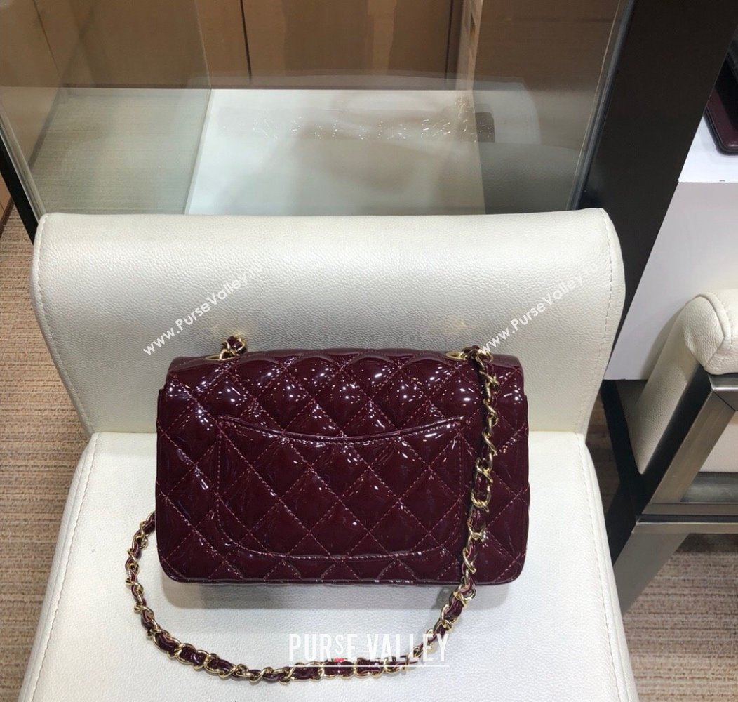 Chanel Patent Calfskin Classic Mini Flap bag A01116 Dark Burgundy 2024 1209 (SM-241209050)