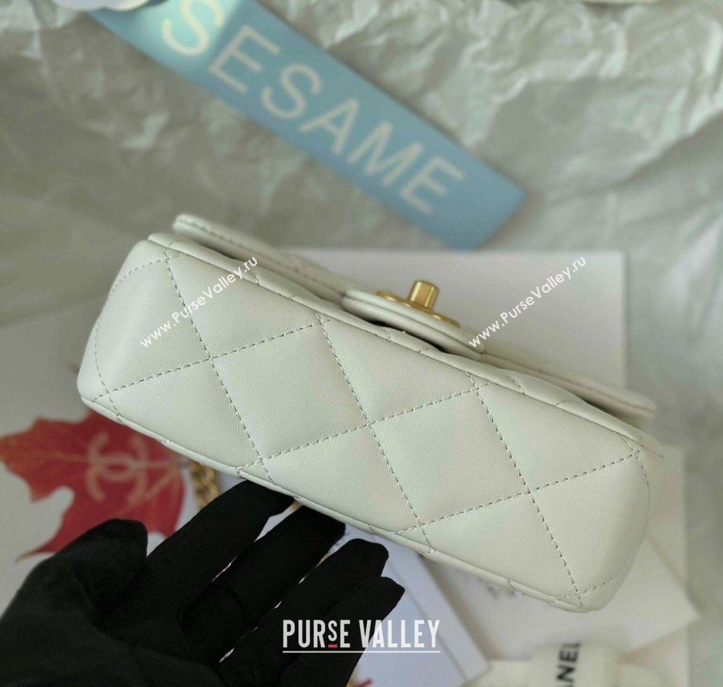 Chanel Lambskin Mini Square Flap Bag with Heart Chain AS3829 White 2024 (SM-241209018)