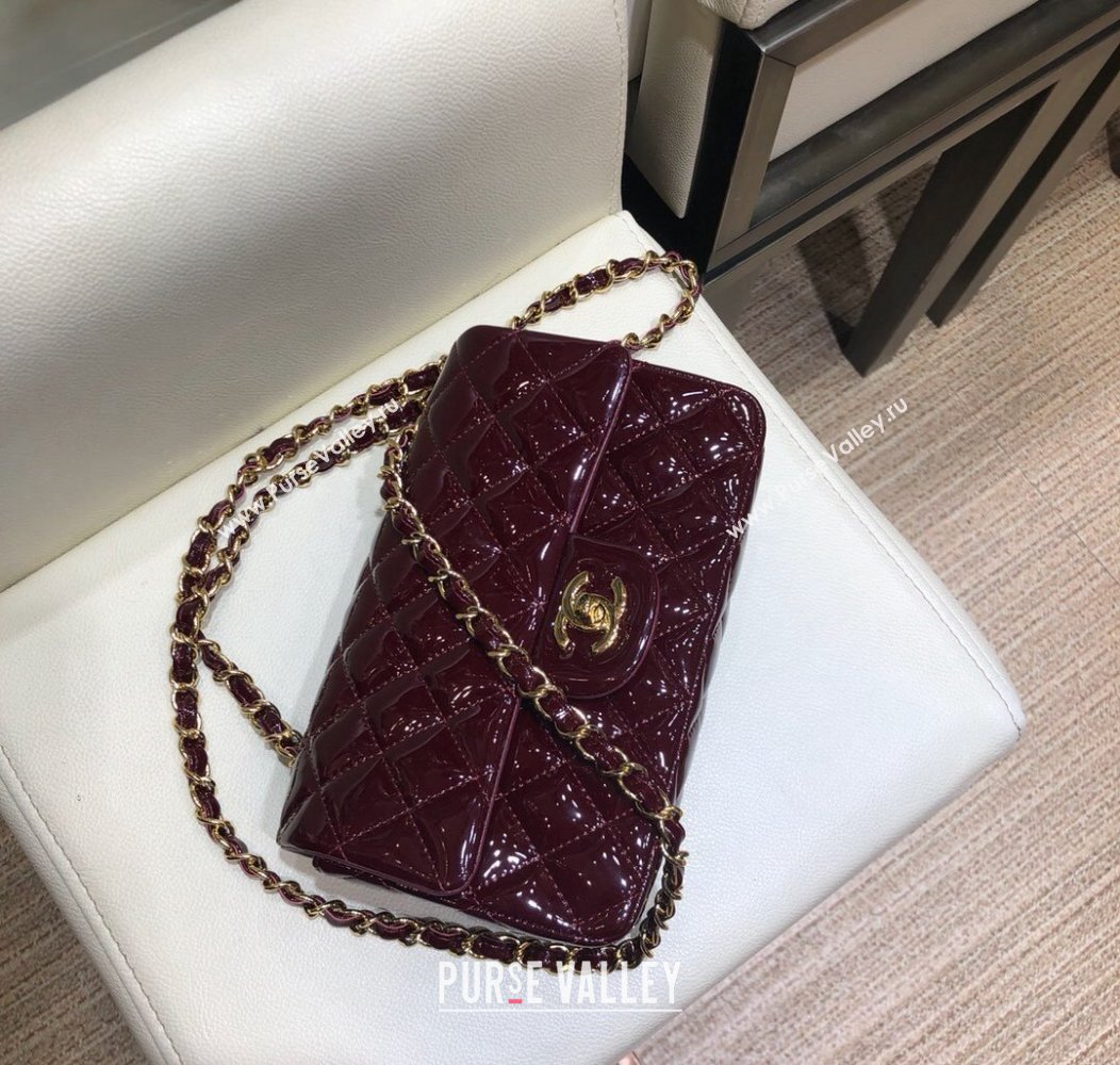 Chanel Patent Calfskin Classic Mini Flap bag A01116 Dark Burgundy 2024 1209 (SM-241209050)