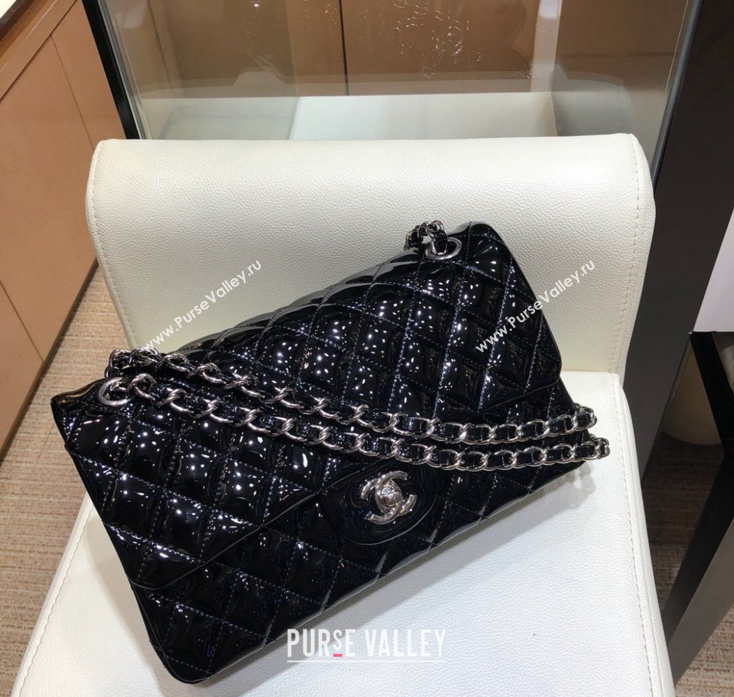 Chanel Patent Calfskin Classic Medium Flap Bag A01112 Black/Silver 2024 1209 (SM-241209051)