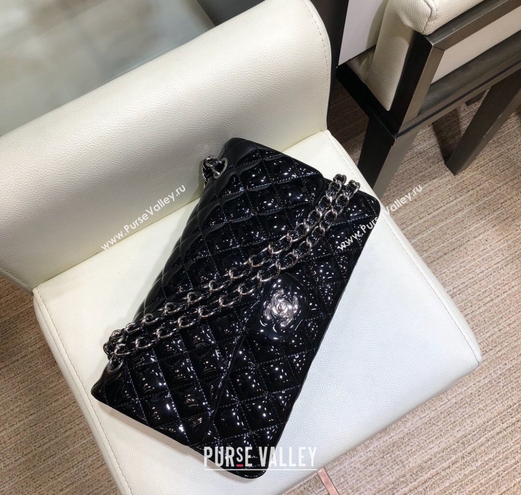 Chanel Patent Calfskin Classic Medium Flap Bag A01112 Black/Silver 2024 1209 (SM-241209051)