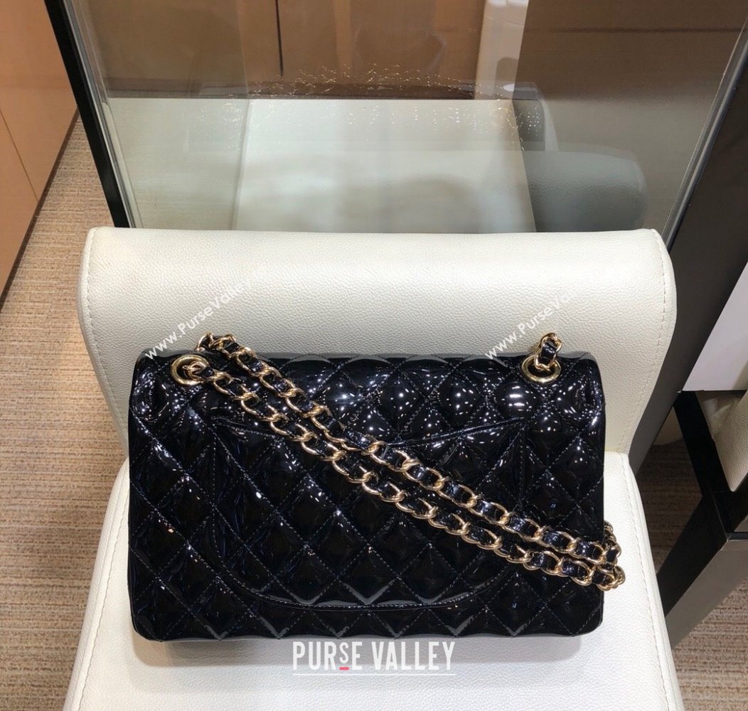 Chanel Patent Calfskin Classic Medium Flap Bag A01112 Black/Gold 2024 1209 (SM-241209052)