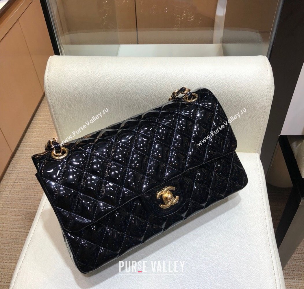 Chanel Patent Calfskin Classic Medium Flap Bag A01112 Black/Gold 2024 1209 (SM-241209052)