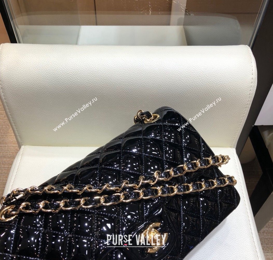 Chanel Patent Calfskin Classic Medium Flap Bag A01112 Black/Gold 2024 1209 (SM-241209052)