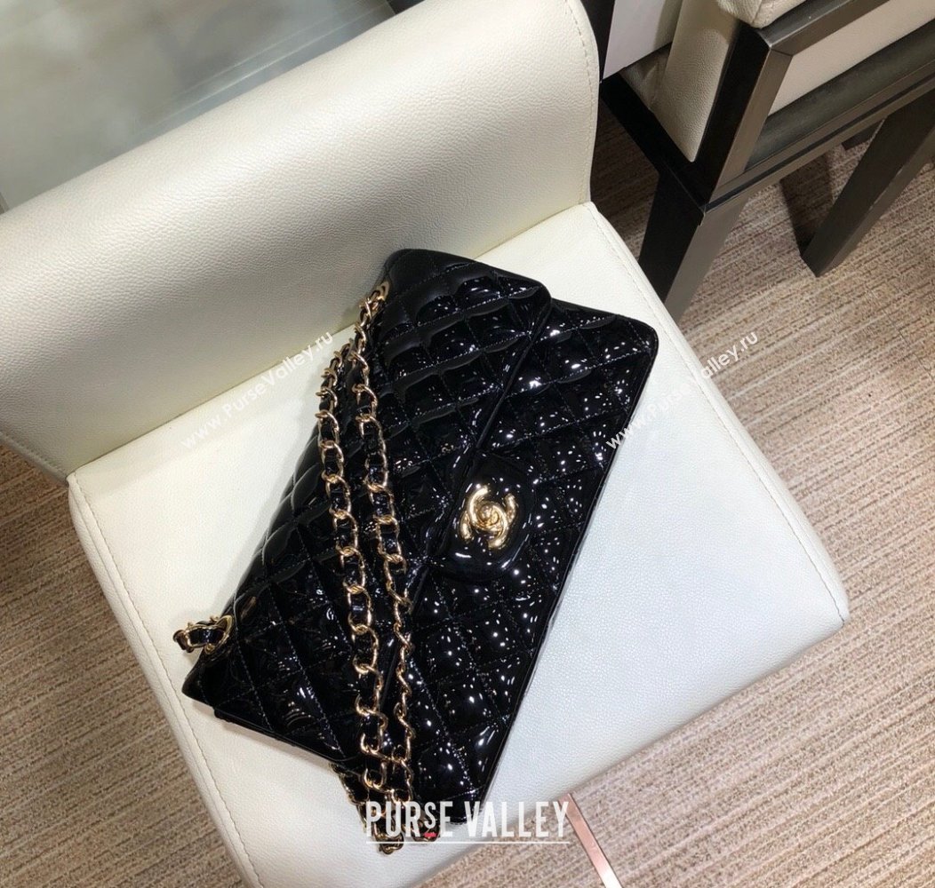 Chanel Patent Calfskin Classic Medium Flap Bag A01112 Black/Gold 2024 1209 (SM-241209052)