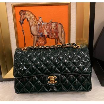 Chanel Patent Calfskin Classic Medium Flap Bag A01112 Dark Green 2024 1209 (SM-241209053)