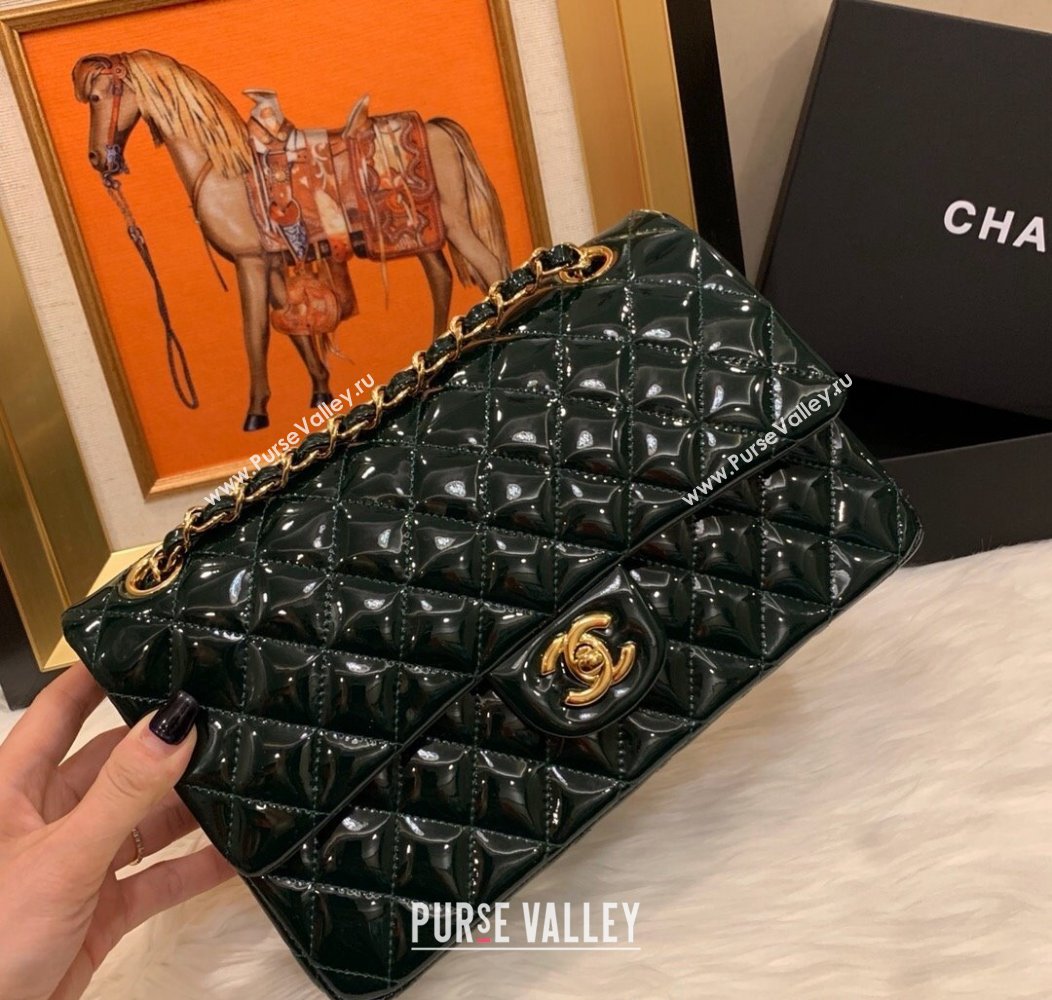 Chanel Patent Calfskin Classic Medium Flap Bag A01112 Dark Green 2024 1209 (SM-241209053)