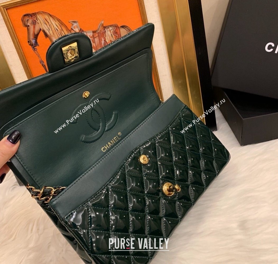 Chanel Patent Calfskin Classic Medium Flap Bag A01112 Dark Green 2024 1209 (SM-241209053)