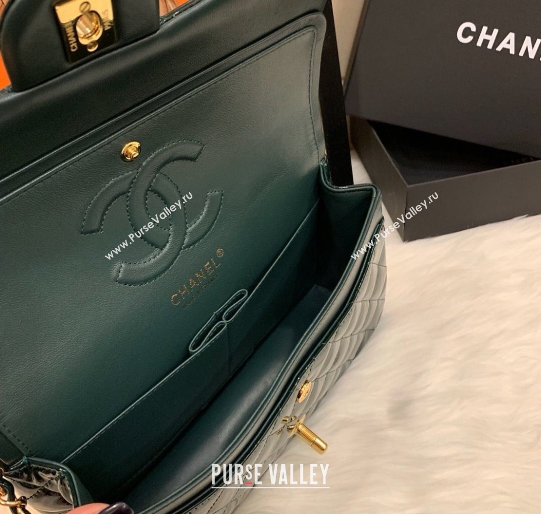 Chanel Patent Calfskin Classic Medium Flap Bag A01112 Dark Green 2024 1209 (SM-241209053)