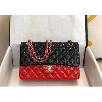 Chanel Patent Calfskin Classic Medium Flap Bag A01112 Black/Red/Silver 2024 1209 (SM-241209054)