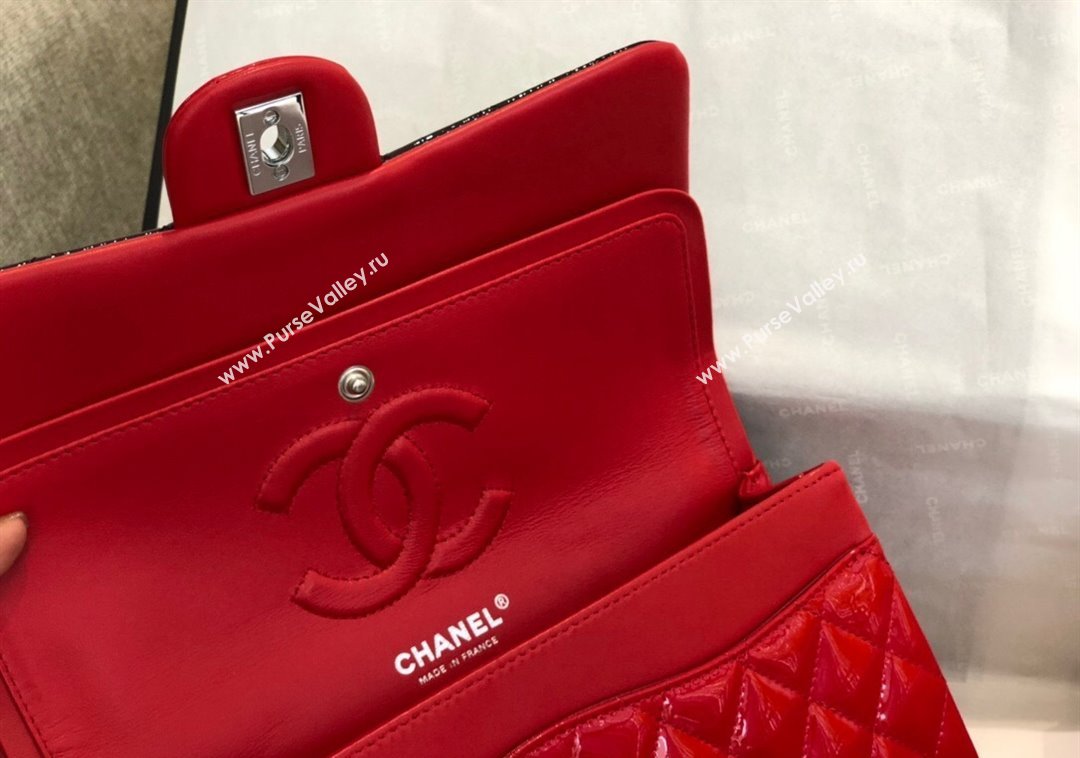 Chanel Patent Calfskin Classic Medium Flap Bag A01112 Black/Red/Silver 2024 1209 (SM-241209054)