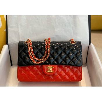 Chanel Patent Calfskin Classic Medium Flap Bag A01112 Black/Red/Gold 2024 1209 (SM-241209055)