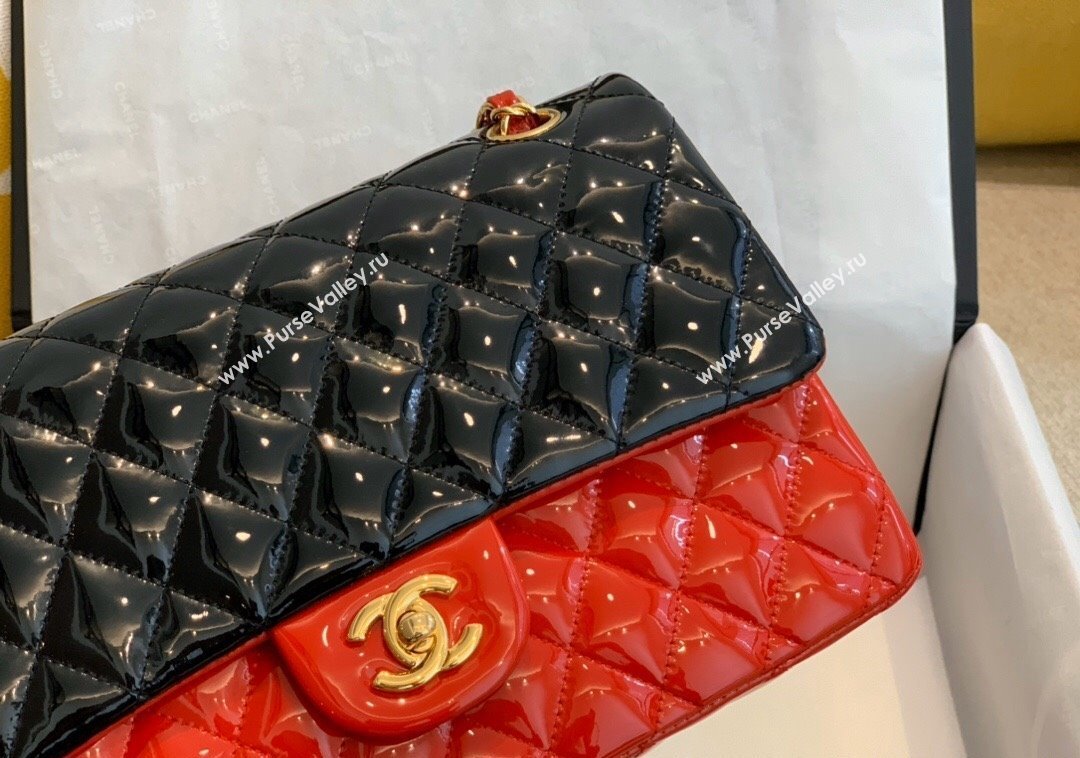 Chanel Patent Calfskin Classic Medium Flap Bag A01112 Black/Red/Gold 2024 1209 (SM-241209055)