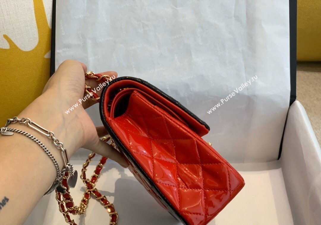 Chanel Patent Calfskin Classic Medium Flap Bag A01112 Black/Red/Gold 2024 1209 (SM-241209055)