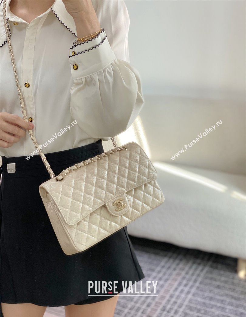 Chanel Grained Calfskin Classic Medium Flap Bag A01112 Pearly Beige 2024 1209 (SM-241209056)