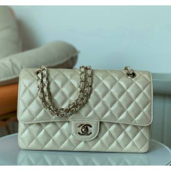 Chanel Grained Calfskin Classic Medium Flap Bag A01112 Pearly Beige 2024 1209 (SM-241209056)