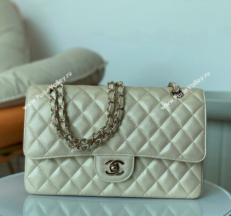 Chanel Grained Calfskin Classic Medium Flap Bag A01112 Pearly Beige 2024 1209 (SM-241209056)