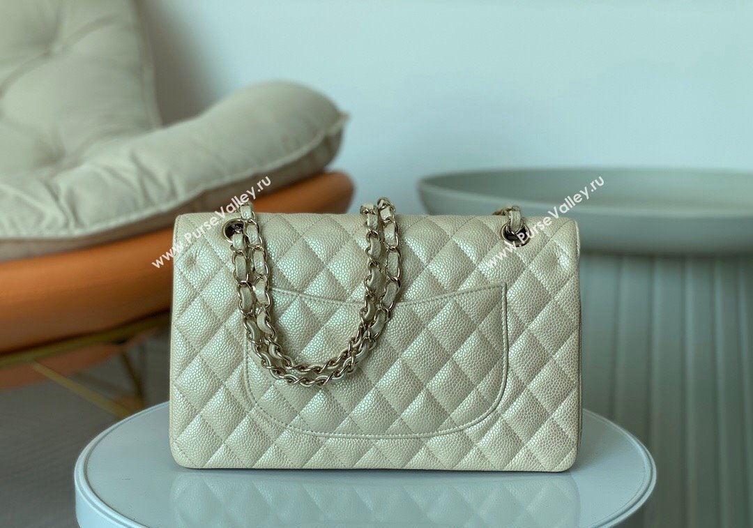 Chanel Grained Calfskin Classic Medium Flap Bag A01112 Pearly Beige 2024 1209 (SM-241209056)