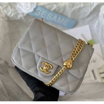 Chanel Lambskin Mini Square Flap Bag with Heart Chain AS3829 Grey 2024 (SM-241209019)