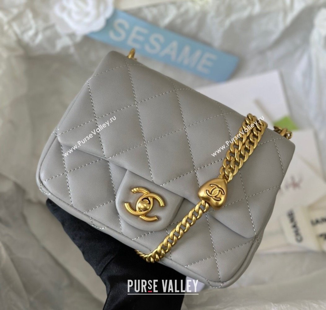 Chanel Lambskin Mini Square Flap Bag with Heart Chain AS3829 Grey 2024 (SM-241209019)