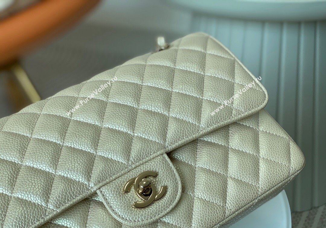 Chanel Grained Calfskin Classic Medium Flap Bag A01112 Pearly Beige 2024 1209 (SM-241209056)