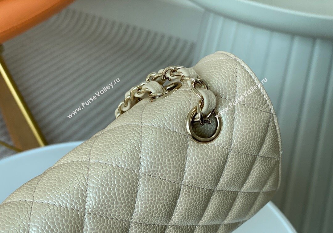 Chanel Grained Calfskin Classic Medium Flap Bag A01112 Pearly Beige 2024 1209 (SM-241209056)