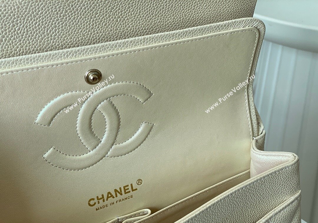 Chanel Grained Calfskin Classic Medium Flap Bag A01112 Pearly Beige 2024 1209 (SM-241209056)