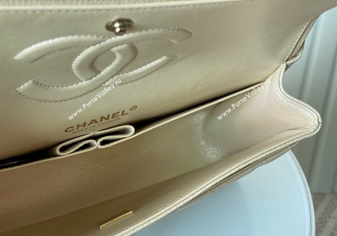 Chanel Grained Calfskin Classic Medium Flap Bag A01112 Pearly Beige 2024 1209 (SM-241209056)