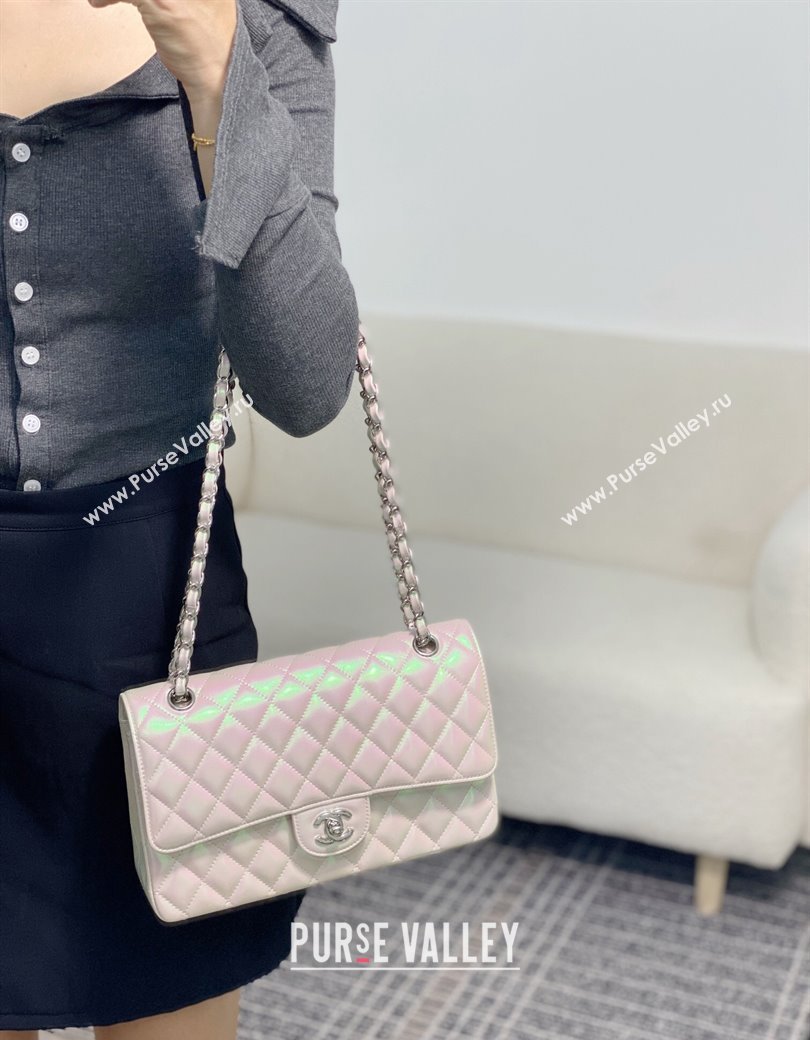 Chanel Grained Calfskin Classic Medium Flap Bag A01112 Pearly Pink/Silver 2024 1209 (SM-241209057)