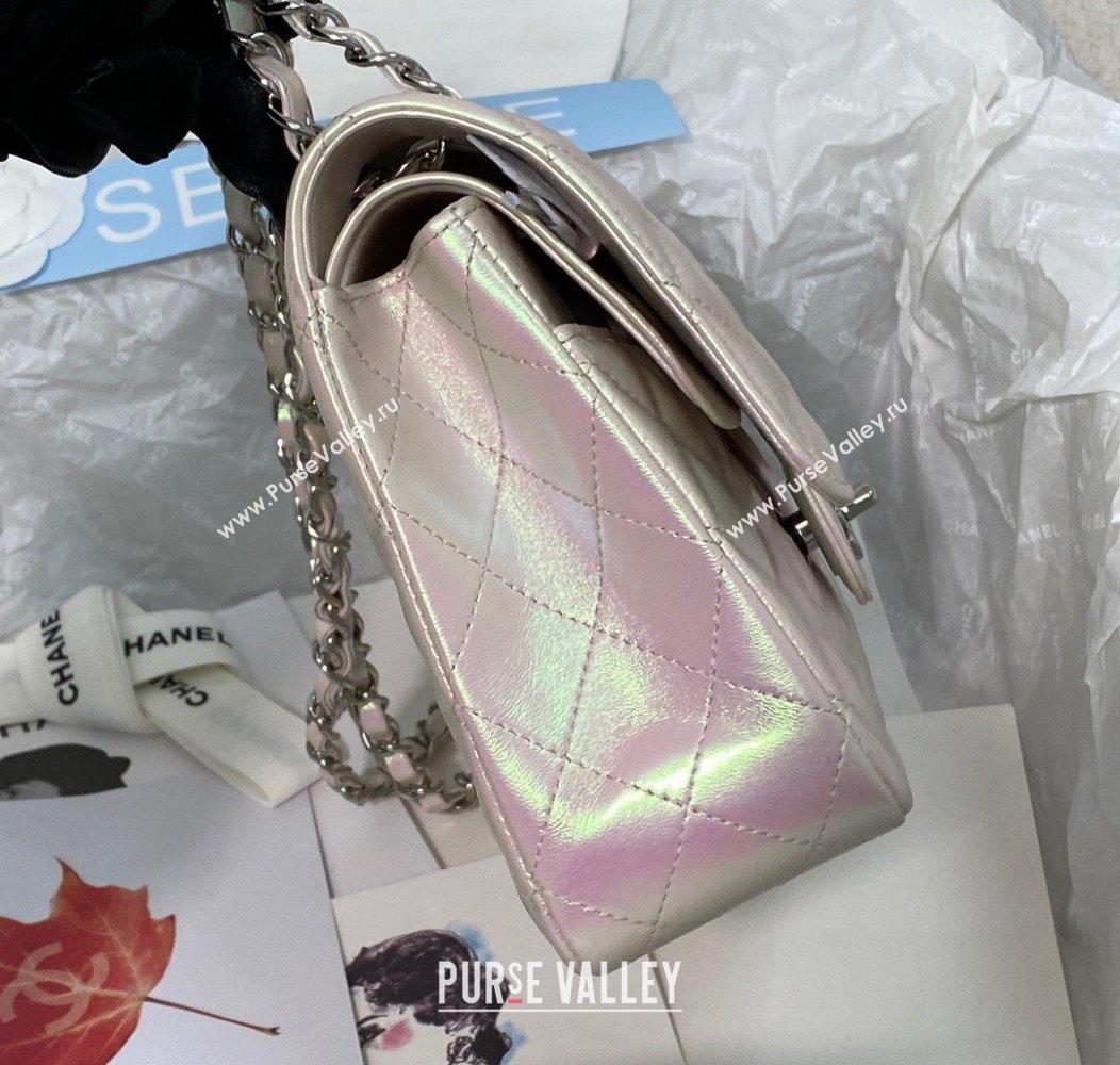 Chanel Grained Calfskin Classic Medium Flap Bag A01112 Pearly Pink/Silver 2024 1209 (SM-241209057)