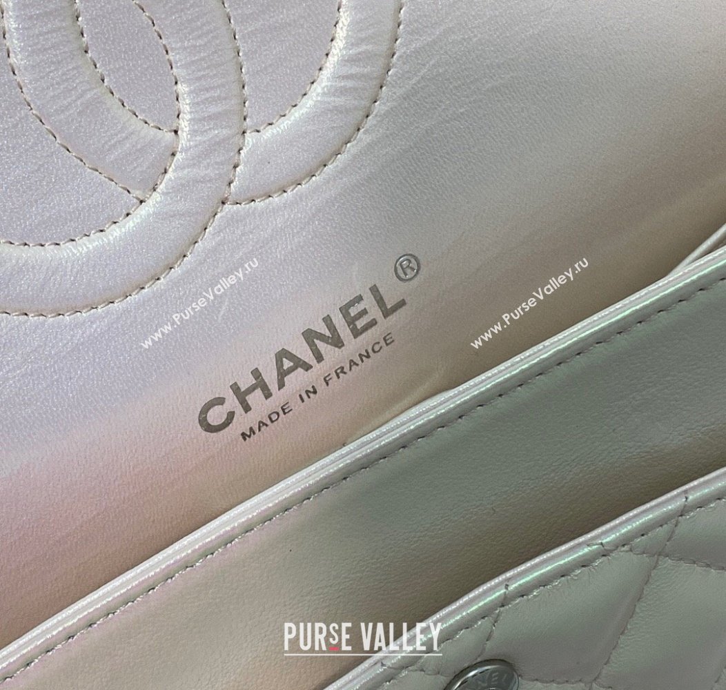 Chanel Grained Calfskin Classic Medium Flap Bag A01112 Pearly Pink/Silver 2024 1209 (SM-241209057)