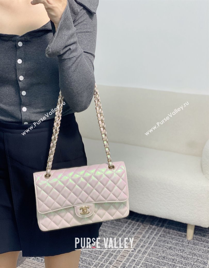 Chanel Grained Calfskin Classic Medium Flap Bag A01112 Pearly Pink/Gold 2024 1209 (SM-241209058)