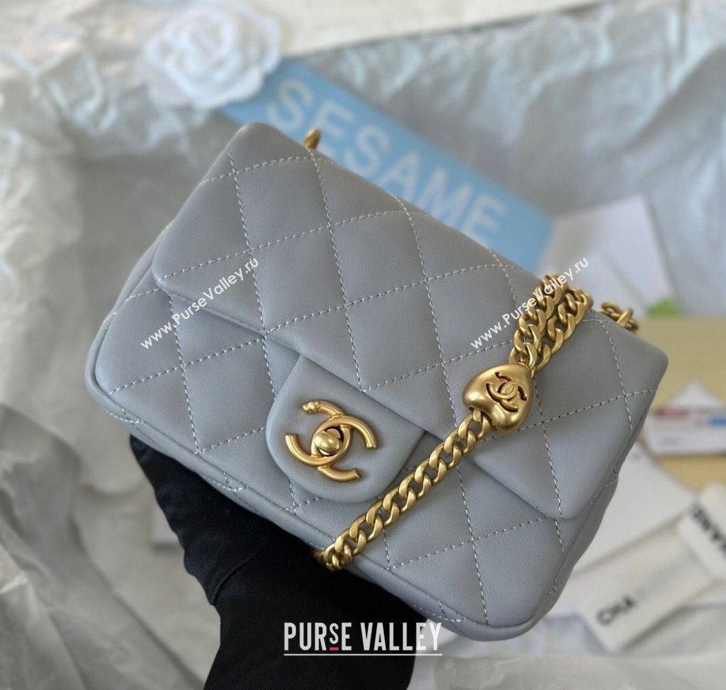 Chanel Lambskin Mini Flap Bag with Heart Chain AS3828 Grey 2024 (SM-241209014)