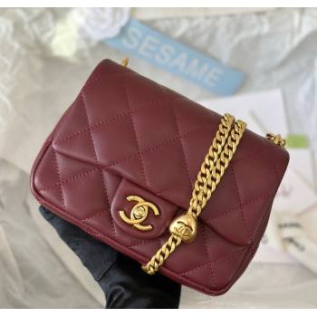 Chanel Lambskin Mini Square Flap Bag with Heart Chain AS3829 Burgundy 2024 (SM-241209020)