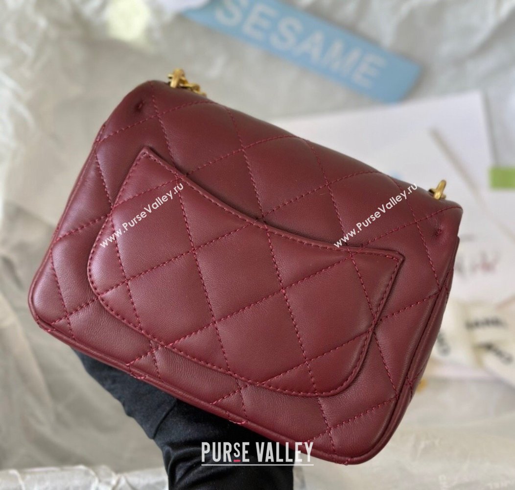 Chanel Lambskin Mini Square Flap Bag with Heart Chain AS3829 Burgundy 2024 (SM-241209020)