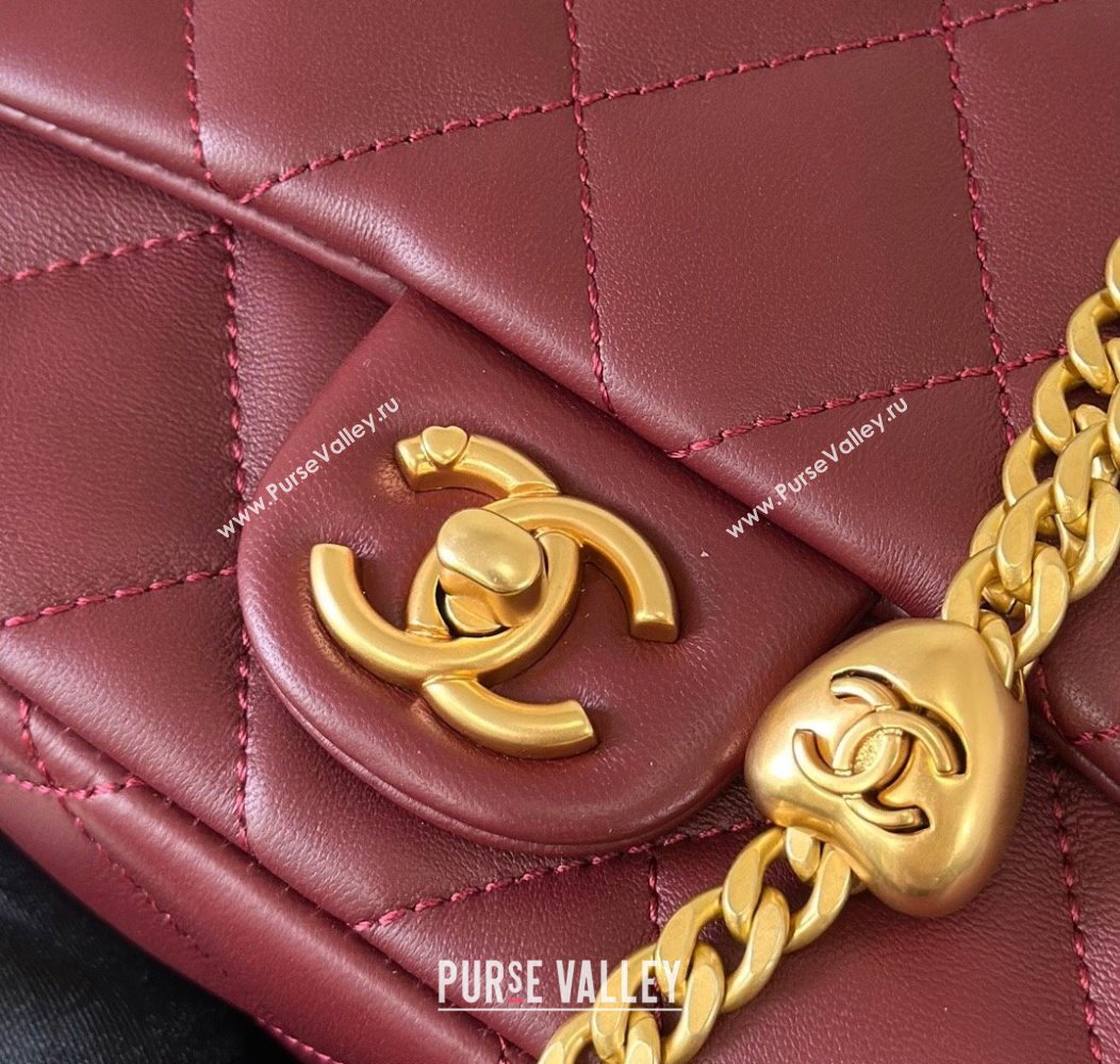 Chanel Lambskin Mini Square Flap Bag with Heart Chain AS3829 Burgundy 2024 (SM-241209020)