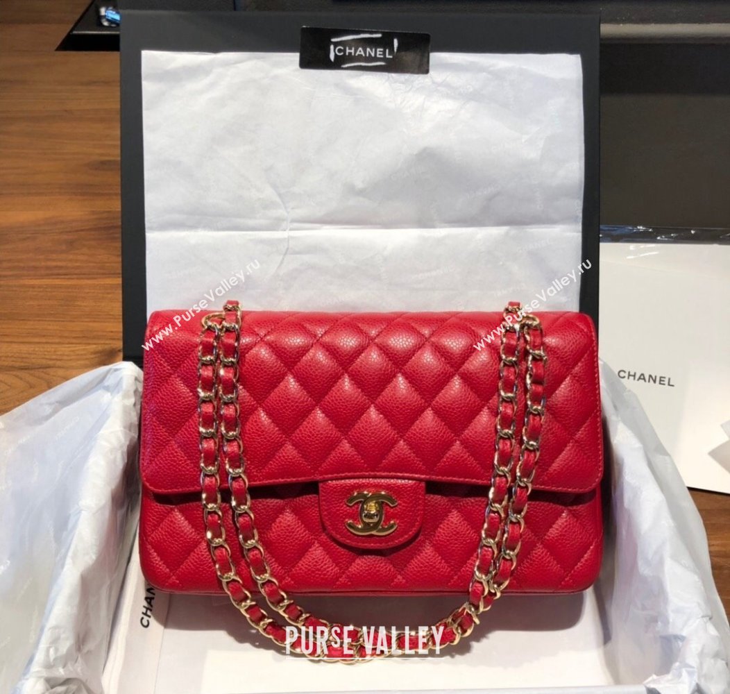 Chanel Caviar Grained Calfskin Classic Medium Flap Bag A01112 Red 2024 TOP (SM-241209064)