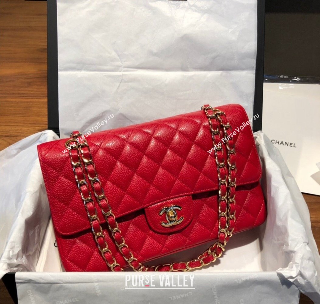 Chanel Caviar Grained Calfskin Classic Medium Flap Bag A01112 Red 2024 TOP (SM-241209064)