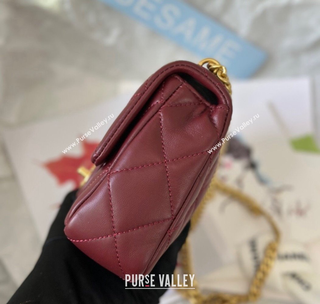 Chanel Lambskin Mini Square Flap Bag with Heart Chain AS3829 Burgundy 2024 (SM-241209020)