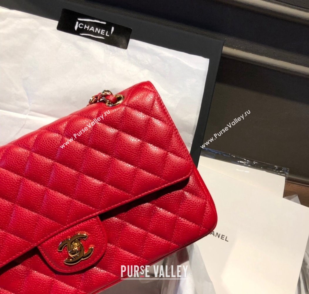 Chanel Caviar Grained Calfskin Classic Medium Flap Bag A01112 Red 2024 TOP (SM-241209064)