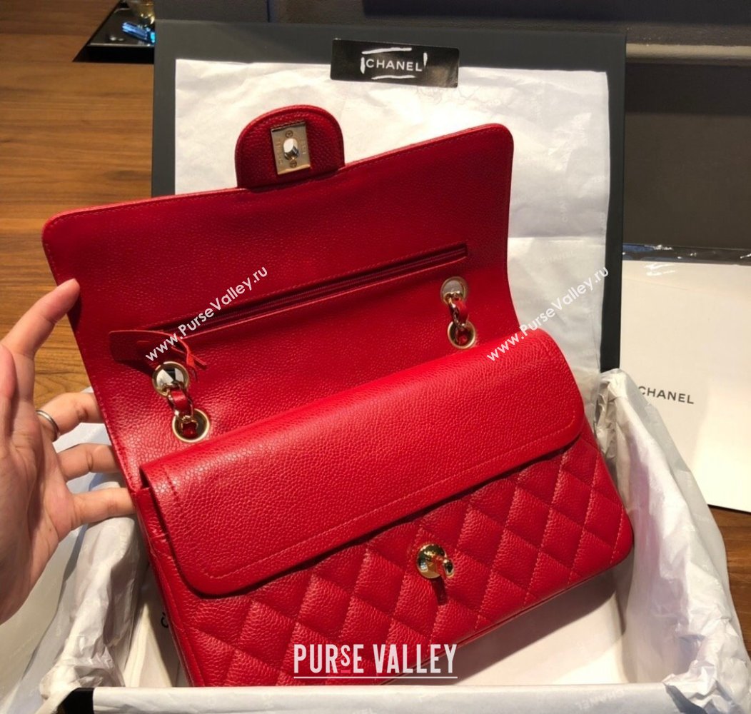 Chanel Caviar Grained Calfskin Classic Medium Flap Bag A01112 Red 2024 TOP (SM-241209064)