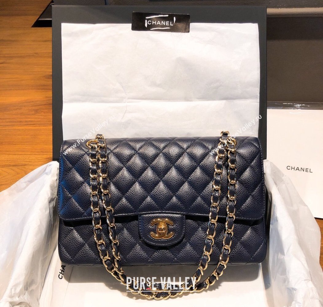 Chanel Caviar Grained Calfskin Classic Medium Flap Bag A01112 Dark Blue 2024 TOP (SM-241209065)