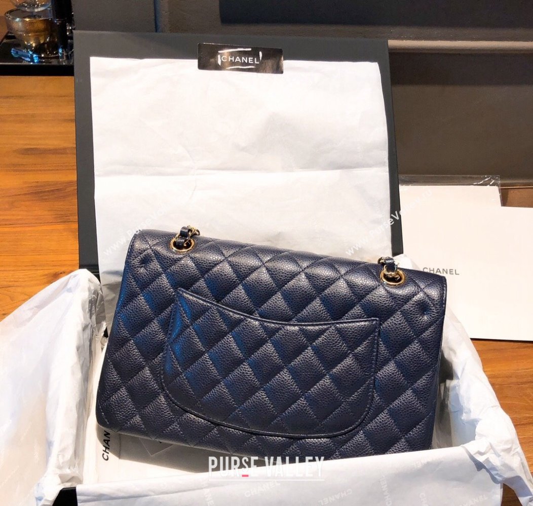 Chanel Caviar Grained Calfskin Classic Medium Flap Bag A01112 Dark Blue 2024 TOP (SM-241209065)