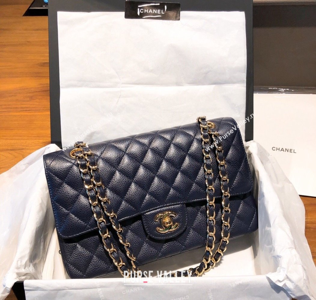 Chanel Caviar Grained Calfskin Classic Medium Flap Bag A01112 Dark Blue 2024 TOP (SM-241209065)